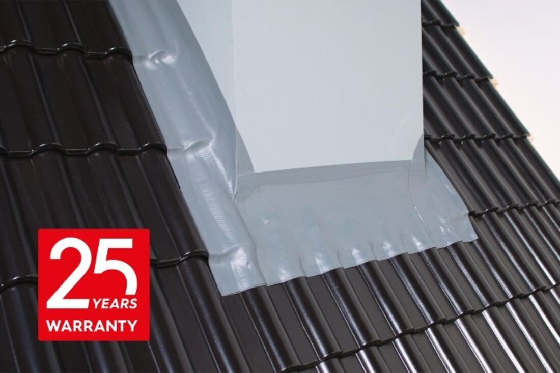 Grey, fully adhesive non lead flashing, tiled roof