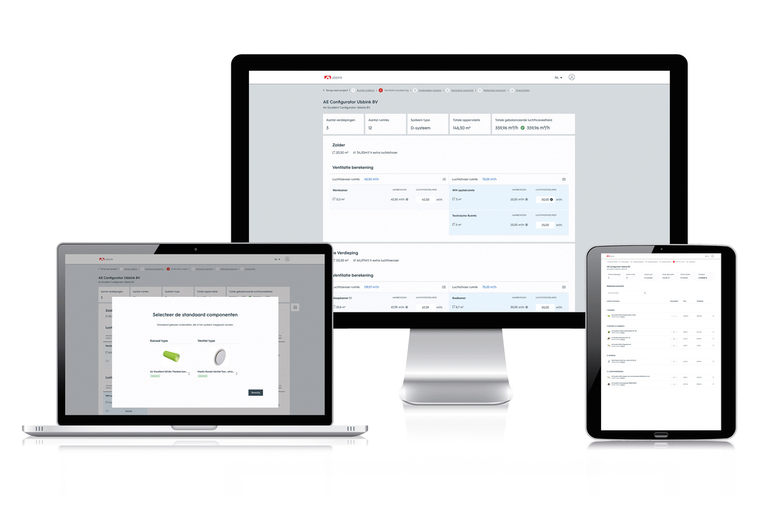Voorbeelden van de Air Excellent configurator op pc, laptop en tablet