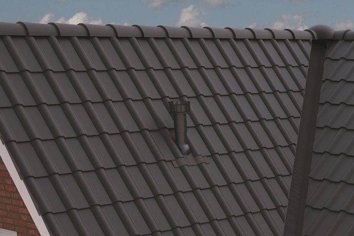 Een dak met een gemonteerde ventilatie dakdoorvoer