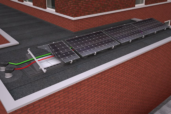 Technische beeld van hoe zonnepanelen geplaatst kunnen worden op een dak